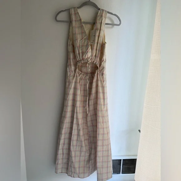 MANGO Light Yellow Cutout Cotton Check Midi Dress - Size S - NWT - Sold Out! - Picture 6 of 7